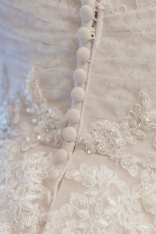 Detail of the back of a bridal dress