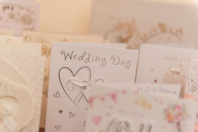 detail of cards received by bride and groom in occasion of their wedding day